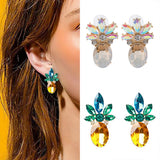 Lovely Shiny Glass Pineapple Fruit Ear Stud Earrings Women Girl Jewelry Gift