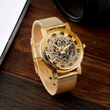 Skeleton Analog Men's Luxury Stainless Steel Mesh Band Quartz Wrist Watch Gift