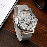 Skeleton Analog Men's Luxury Stainless Steel Mesh Band Quartz Wrist Watch Gift