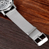 Skeleton Analog Men's Luxury Stainless Steel Mesh Band Quartz Wrist Watch Gift