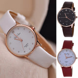 Fashion Faux Leather Band Wristwatch Rhinestone Inlaid Quartz Couple Wrist Watch - ENSEIGNE DENIS