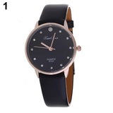 Fashion Faux Leather Band Wristwatch Rhinestone Inlaid Quartz Couple Wrist Watch - ENSEIGNE DENIS