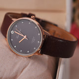 Fashion Faux Leather Band Wristwatch Rhinestone Inlaid Quartz Couple Wrist Watch - ENSEIGNE DENIS