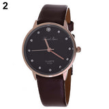 Fashion Faux Leather Band Wristwatch Rhinestone Inlaid Quartz Couple Wrist Watch - ENSEIGNE DENIS
