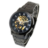 Luxury Men's Roman Numerals Tungsten Steel Mechanical Skeleton Wrist Watch - ENSEIGNE DENIS