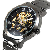 Luxury Men's Roman Numerals Tungsten Steel Mechanical Skeleton Wrist Watch - ENSEIGNE DENIS