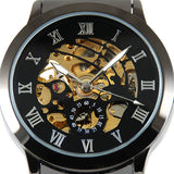 Luxury Men's Roman Numerals Tungsten Steel Mechanical Skeleton Wrist Watch - ENSEIGNE DENIS