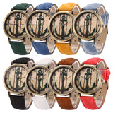 Women Men Vintage Anchor Dial Round Case Quartz Demin Band Analog Wrist Watch - ENSEIGNE DENIS