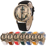 Women Men Vintage Anchor Dial Round Case Quartz Demin Band Analog Wrist Watch - ENSEIGNE DENIS