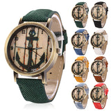 Women Men Vintage Anchor Dial Round Case Quartz Demin Band Analog Wrist Watch - ENSEIGNE DENIS