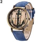 Women Men Vintage Anchor Dial Round Case Quartz Demin Band Analog Wrist Watch - ENSEIGNE DENIS