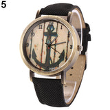 Women Men Vintage Anchor Dial Round Case Quartz Demin Band Analog Wrist Watch - ENSEIGNE DENIS