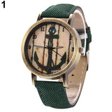 Women Men Vintage Anchor Dial Round Case Quartz Demin Band Analog Wrist Watch - ENSEIGNE DENIS