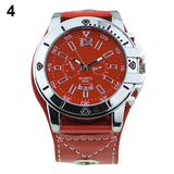 Colorful Men Fashion Oversized Dial Sport Quartz Steel Leather Band Wrist Watch