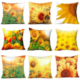 Fashion 3D Sunflower Pattern Cotton Linen Throw Pillow Car Sofa Cushion Cover