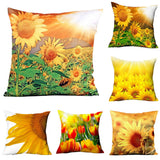 Fashion 3D Sunflower Pattern Cotton Linen Throw Pillow Car Sofa Cushion Cover