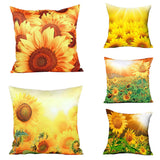 Fashion 3D Sunflower Pattern Cotton Linen Throw Pillow Car Sofa Cushion Cover