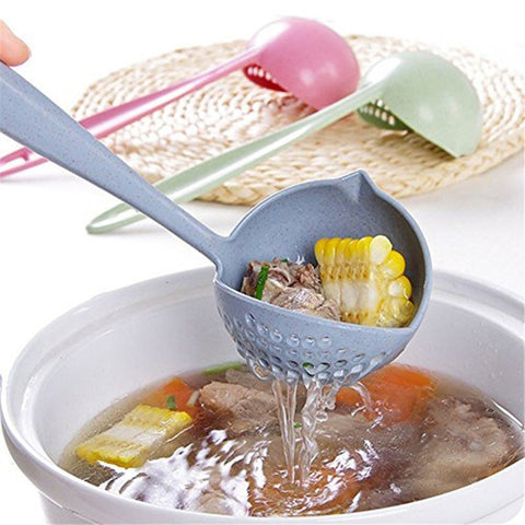 2 in 1 Filter Colander Hot Pot Porridge Soup Long Handle Big Spoon Kitchen Tool