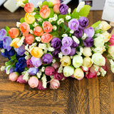 15 Heads/1 Bouquet Handmade Wedding Party Home Decoration Artificial Rose Flowers