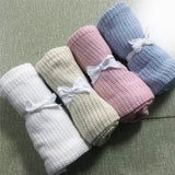 Baby Newborn Soft Warm Cotton Solid Color Knitted Crochet Rectangle Blankets