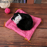 Simulation Doll Stuffed Toy Sleeping Cat with Sound Birthday Gift Desk Decor