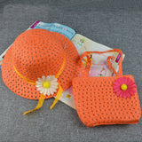 Summer Beach Little Princess Baby Kids Girl Flower Straw Sun Hat and Bag Gift