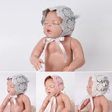 Newborn Girls Boys Lovely Cotton Lace Floral Cap Photography Prop Hat with Strap