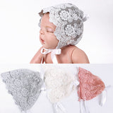 Newborn Girls Boys Lovely Cotton Lace Floral Cap Photography Prop Hat with Strap