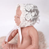 Newborn Girls Boys Lovely Cotton Lace Floral Cap Photography Prop Hat with Strap