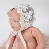 Newborn Girls Boys Lovely Cotton Lace Floral Cap Photography Prop Hat with Strap