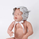 Newborn Girls Boys Lovely Cotton Lace Floral Cap Photography Prop Hat with Strap