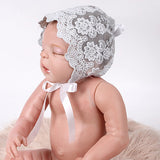 Newborn Girls Boys Lovely Cotton Lace Floral Cap Photography Prop Hat with Strap
