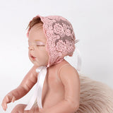 Newborn Girls Boys Lovely Cotton Lace Floral Cap Photography Prop Hat with Strap
