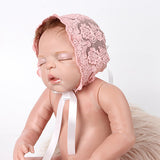 Newborn Girls Boys Lovely Cotton Lace Floral Cap Photography Prop Hat with Strap