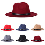 Vintage Unisex Autumn Winter Fedora Wide Brim Cap Outdoor Casual Hat with Belt