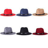 Vintage Unisex Autumn Winter Fedora Wide Brim Cap Outdoor Casual Hat with Belt