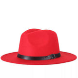 Vintage Unisex Autumn Winter Fedora Wide Brim Cap Outdoor Casual Hat with Belt