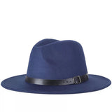 Vintage Unisex Autumn Winter Fedora Wide Brim Cap Outdoor Casual Hat with Belt