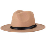 Vintage Unisex Autumn Winter Fedora Wide Brim Cap Outdoor Casual Hat with Belt