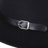 Vintage Unisex Autumn Winter Fedora Wide Brim Cap Outdoor Casual Hat with Belt
