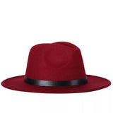 Vintage Unisex Autumn Winter Fedora Wide Brim Cap Outdoor Casual Hat with Belt