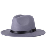 Vintage Unisex Autumn Winter Fedora Wide Brim Cap Outdoor Casual Hat with Belt