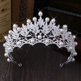Shiny Faux Pearl Hollowed Rhinestone Inlaid Hair Crown Tiara Bride Wedding Decor