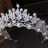 Shiny Faux Pearl Hollowed Rhinestone Inlaid Hair Crown Tiara Bride Wedding Decor