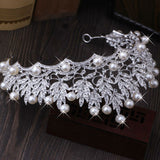 Shiny Faux Pearl Hollowed Rhinestone Inlaid Hair Crown Tiara Bride Wedding Decor