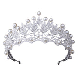 Shiny Faux Pearl Hollowed Rhinestone Inlaid Hair Crown Tiara Bride Wedding Decor