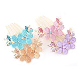 Women Fashion Floral Design Alloy Rhinestone Barrette Hair Clip Comb Hairpin