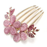 Women Fashion Floral Design Alloy Rhinestone Barrette Hair Clip Comb Hairpin