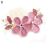 Women Fashion Floral Design Alloy Rhinestone Barrette Hair Clip Comb Hairpin