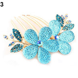 Women Fashion Floral Design Alloy Rhinestone Barrette Hair Clip Comb Hairpin